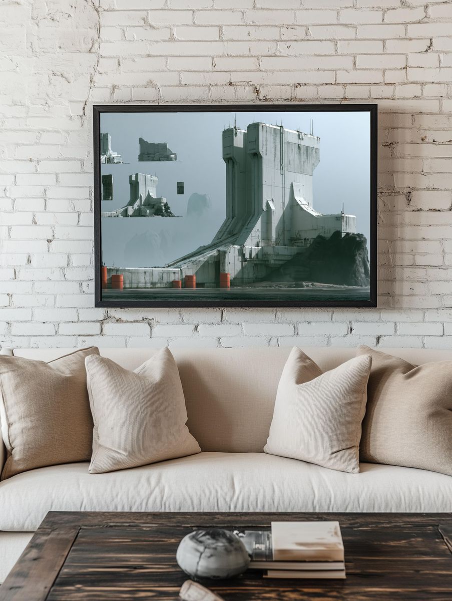 Futuristic Seaside Fortress Print. room preview