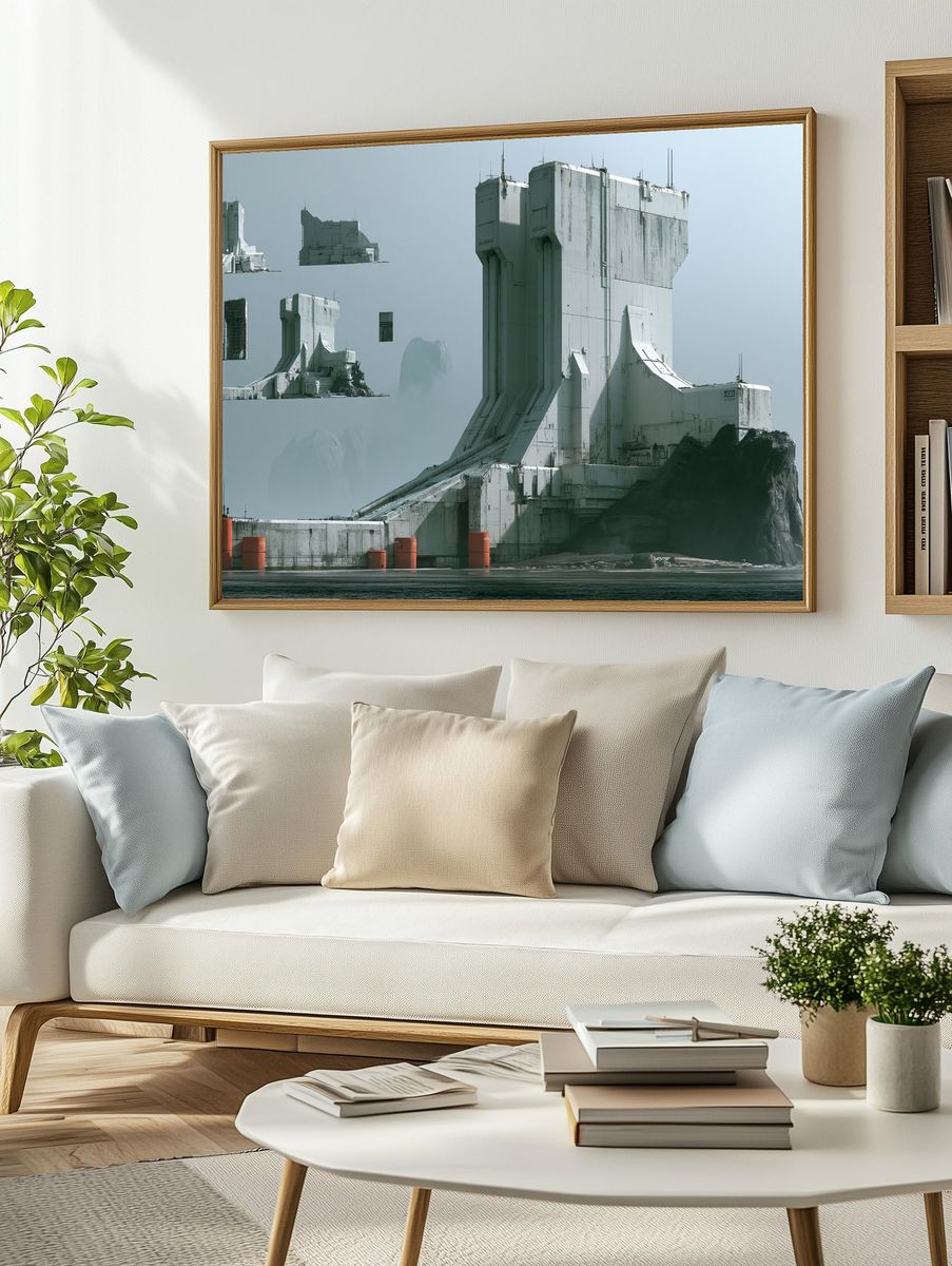 Futuristic Seaside Fortress Print. — room view 2
