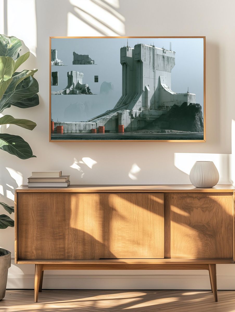 Futuristic Seaside Fortress Print. — room view 3