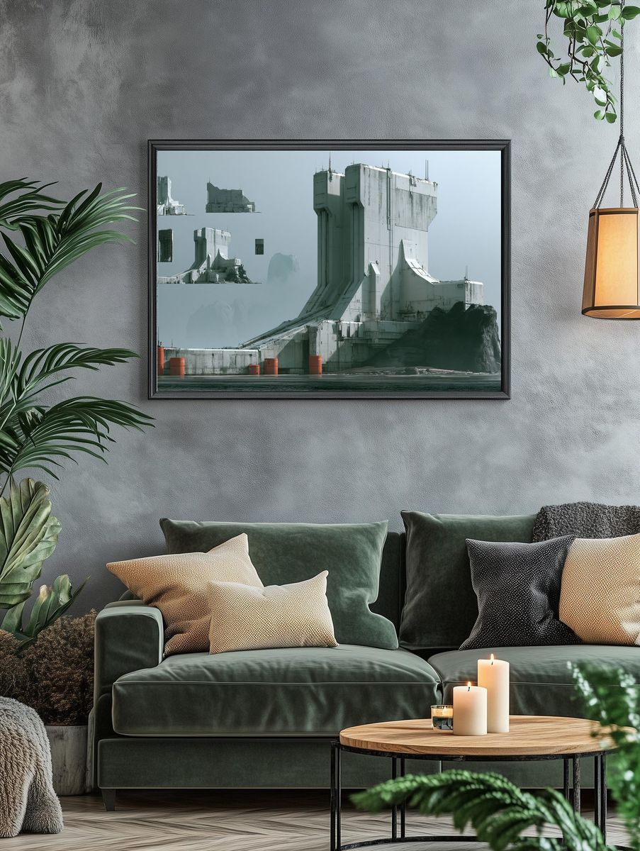 Futuristic Seaside Fortress Print. — room view 4
