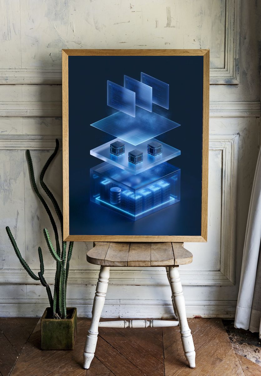 Futuristic Data Layers Illustration Poster. — room view 1
