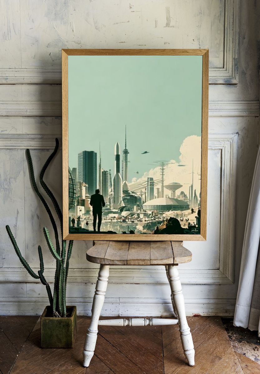 Futuristic Cityscape Illustration Poster. room preview