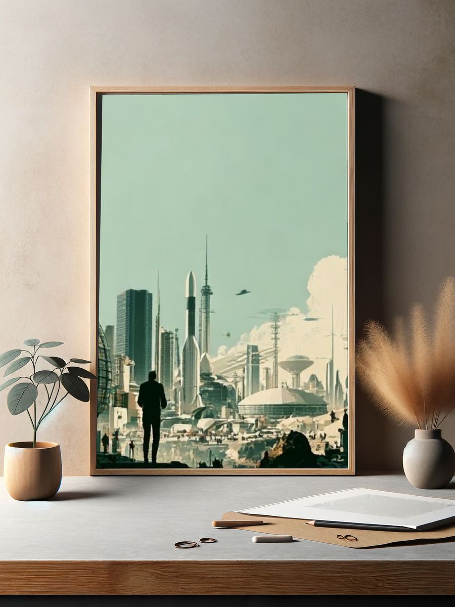 Futuristic Cityscape Illustration Poster. — room view 2