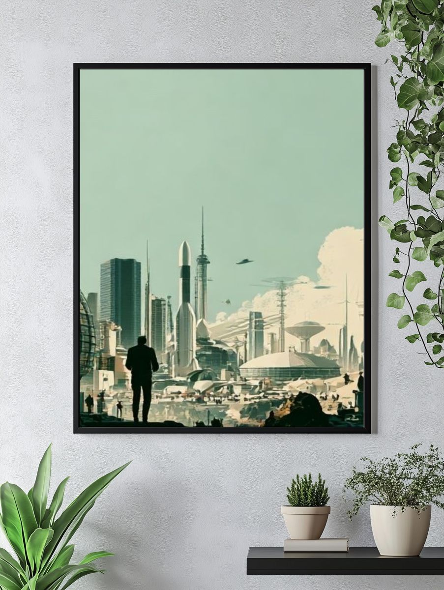 Futuristic Cityscape Illustration Poster. — room view 4