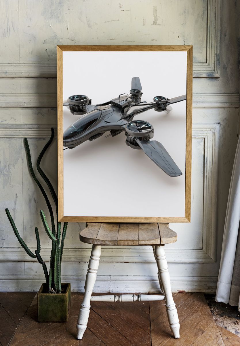 Futuristic VTOL Aircraft Illustration Poster. room preview