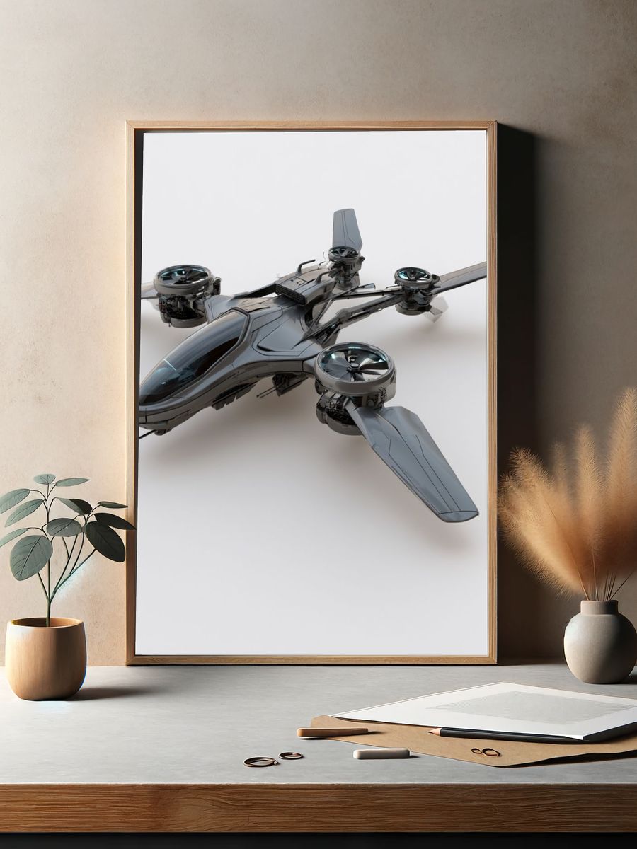 Futuristic VTOL Aircraft Illustration Poster. — room view 2