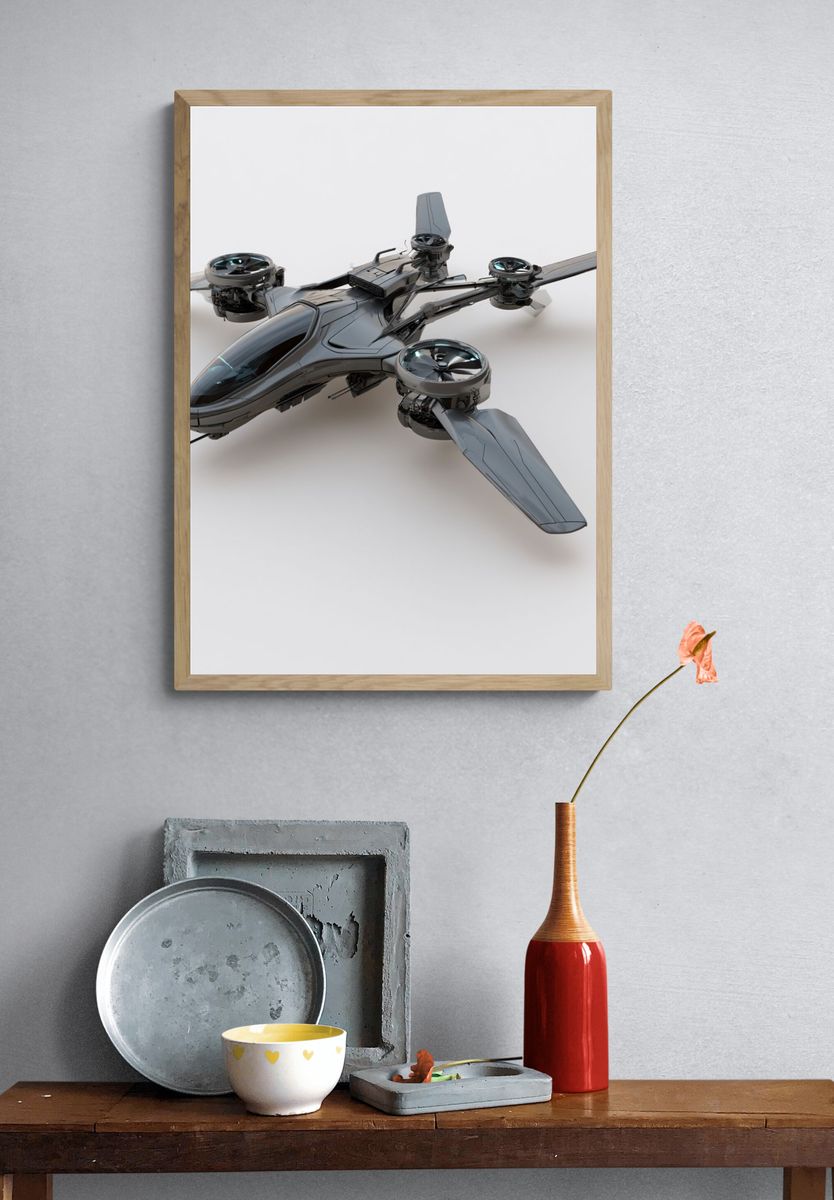Futuristic VTOL Aircraft Illustration Poster. — room view 3