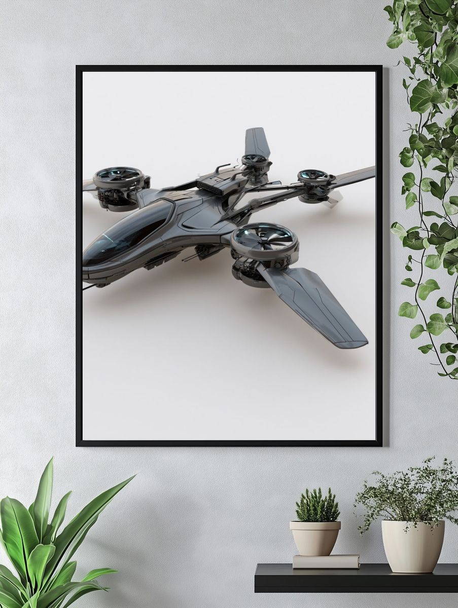 Futuristic VTOL Aircraft Illustration Poster. — room view 4