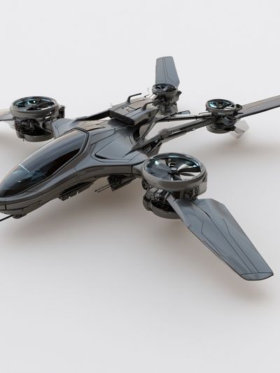 Futuristic VTOL Aircraft Illustration Poster.