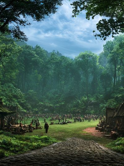 Forest Village Gathering Illustration Poster.