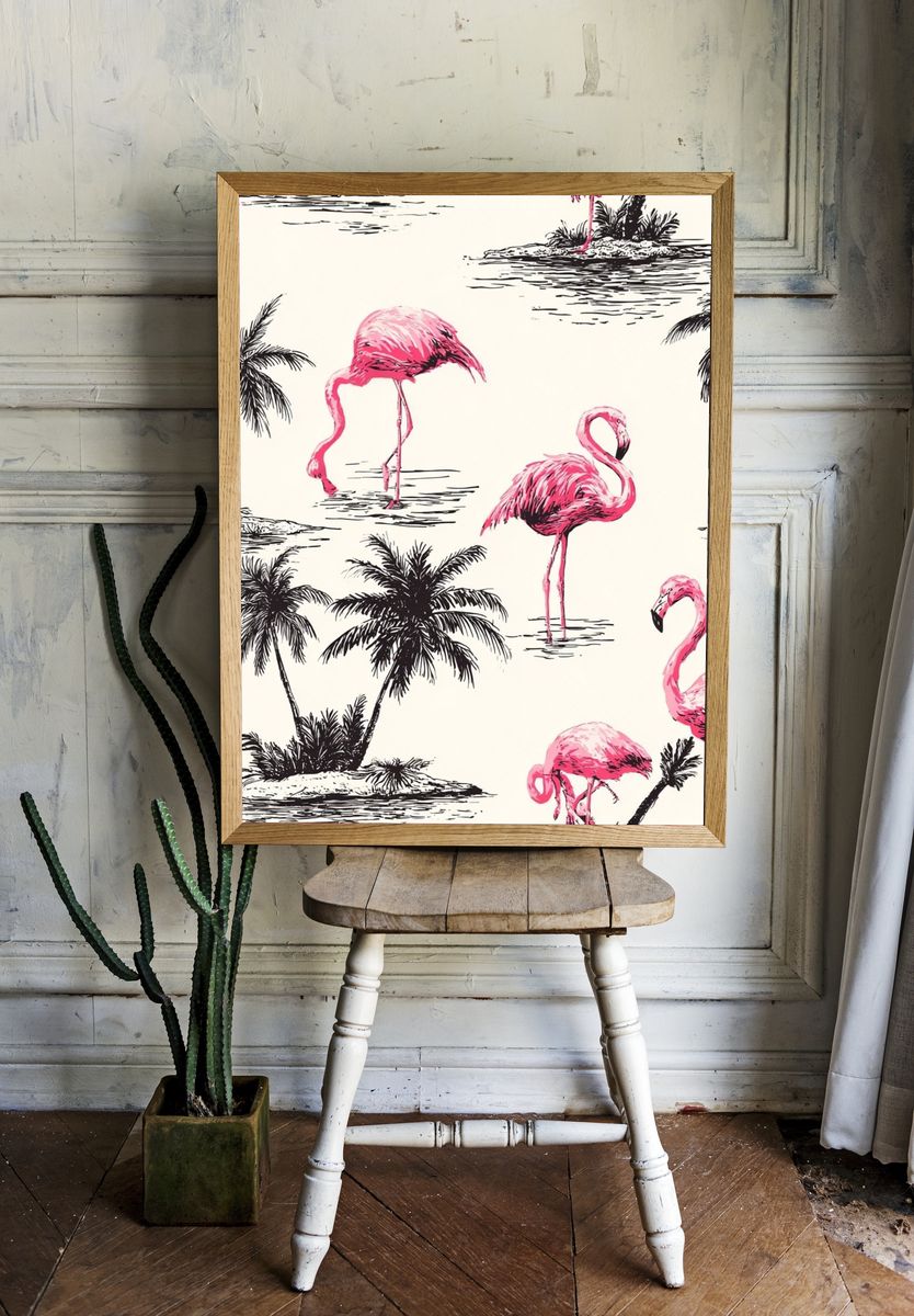 Flamingo Paradise — Vintage Print room preview