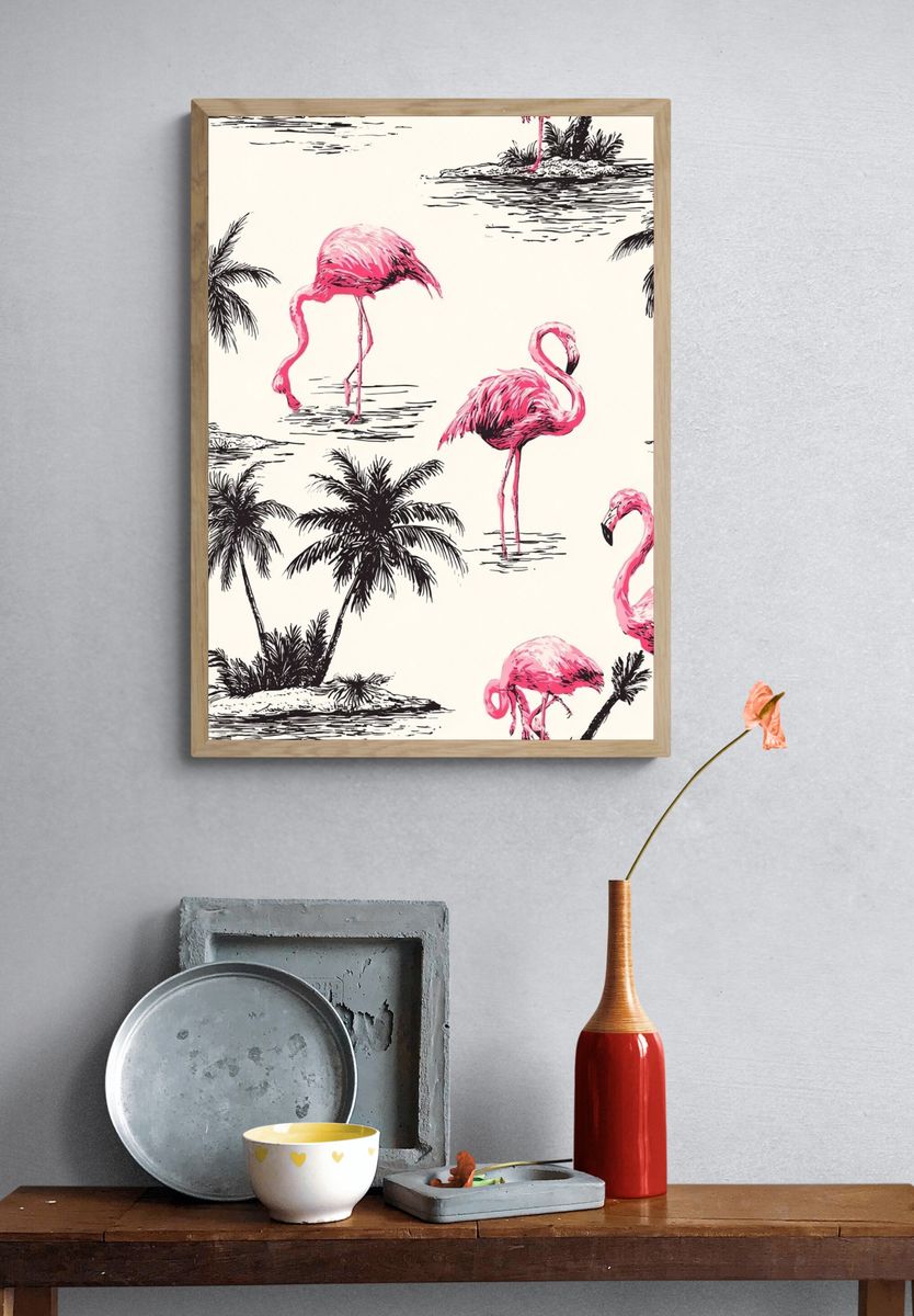 Flamingo Paradise — Vintage Print. — room view 3