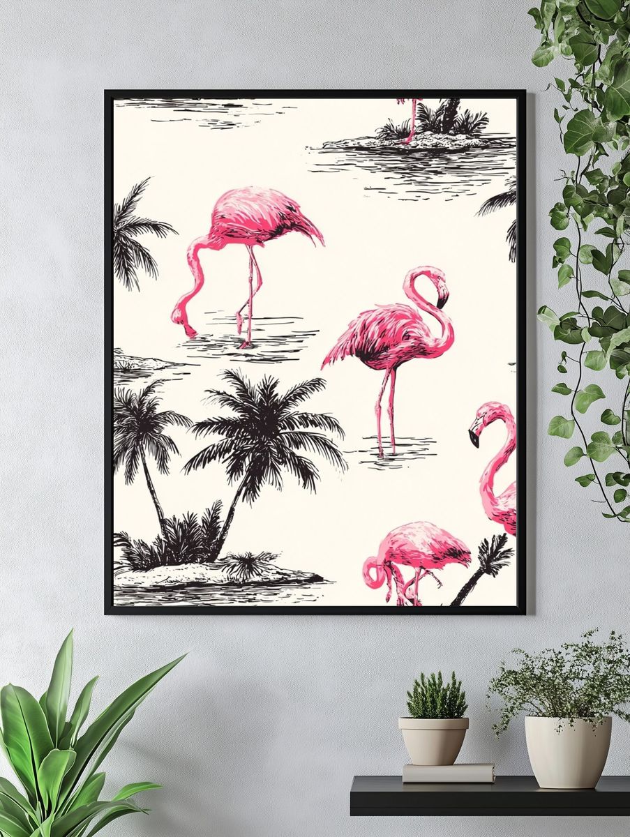 Flamingo Paradise — Vintage Print. — room view 4