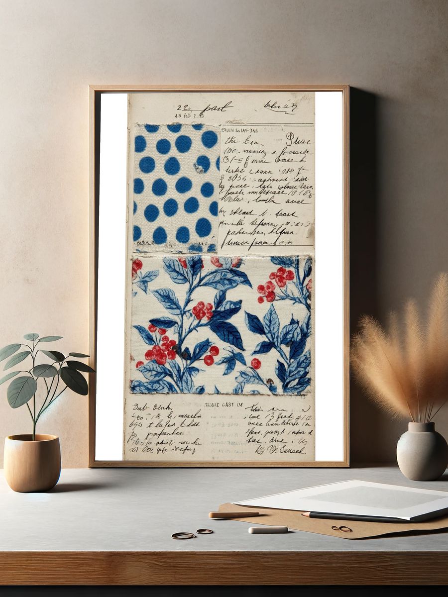Floral and Polka Dot Fabric Print Poster. — room view 2