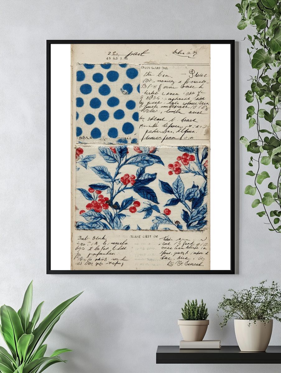 Floral and Polka Dot Fabric Print Poster. — room view 4