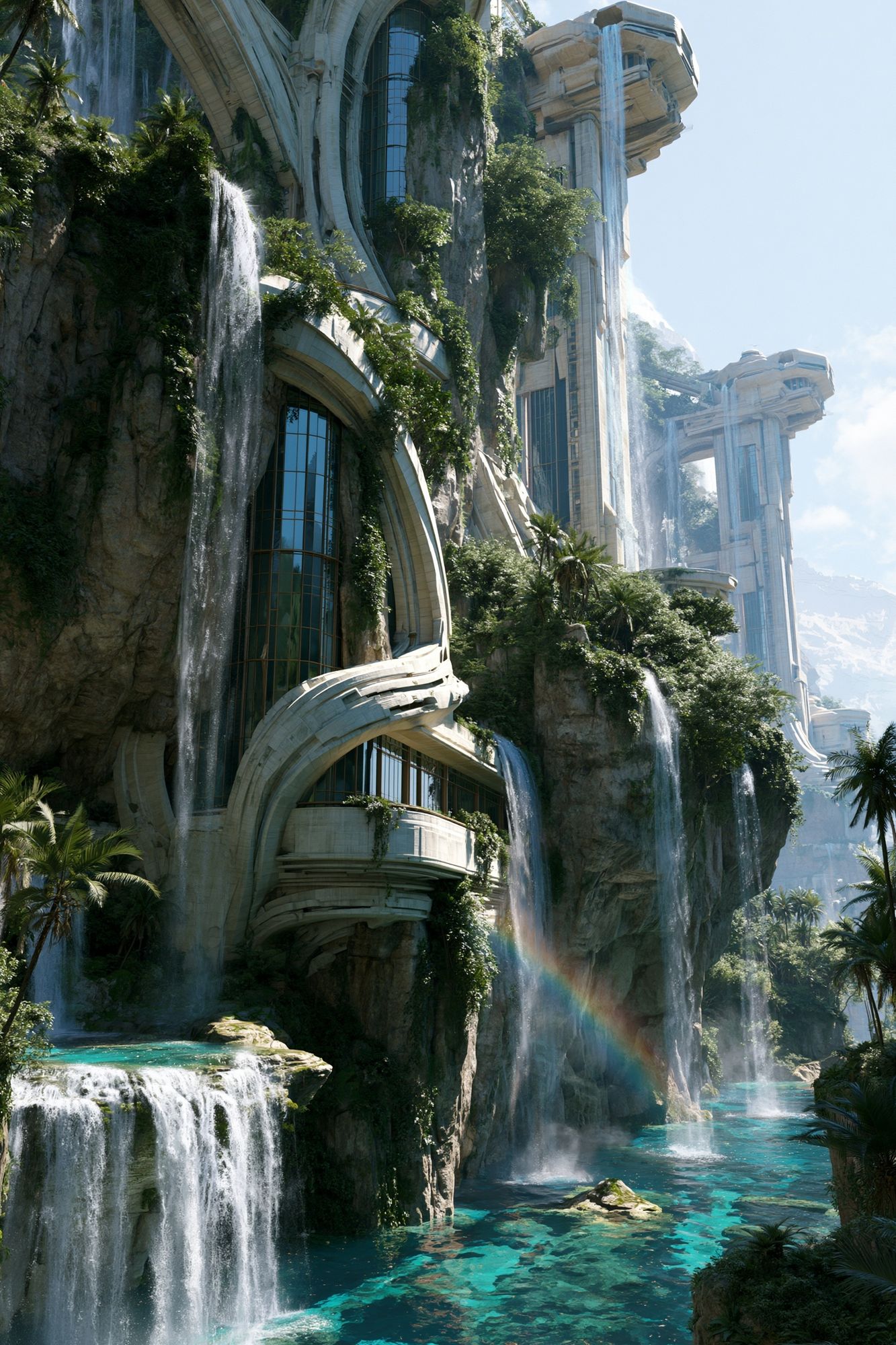Futuristic Waterfall City Poster. poster detail