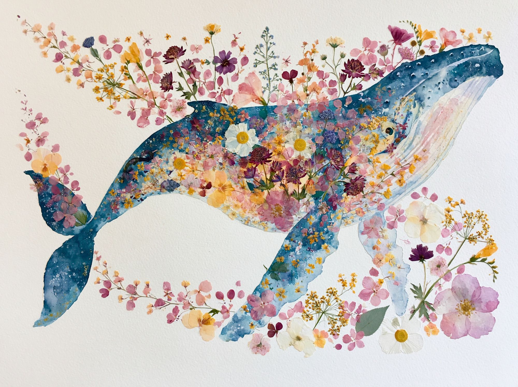 Floral Whale Watercolor Print. poster — illustration art