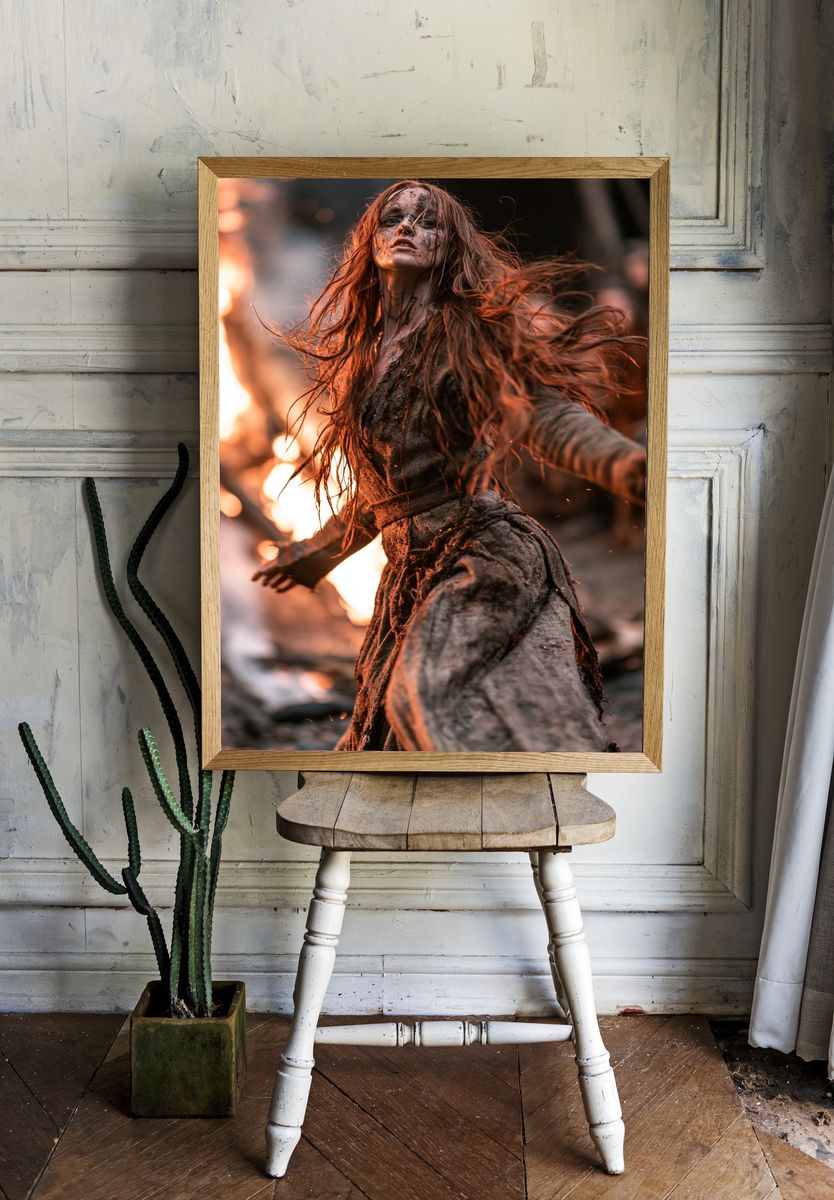 Firelit Warrior Portrait Poster. — room view 1