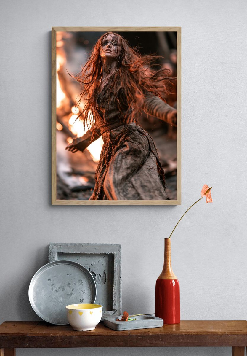 Firelit Warrior Portrait Poster. — room view 3