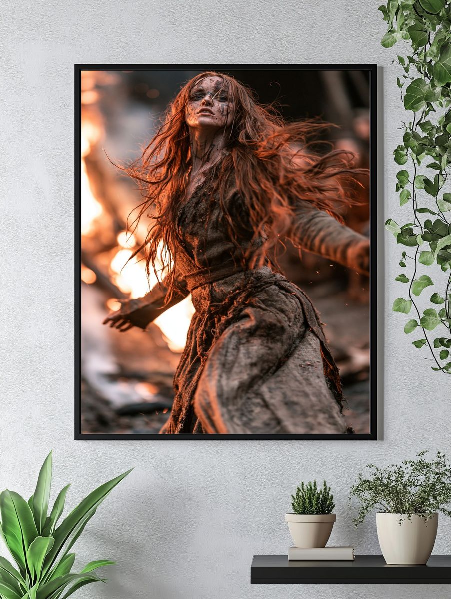 Firelit Warrior Portrait Poster. — room view 4