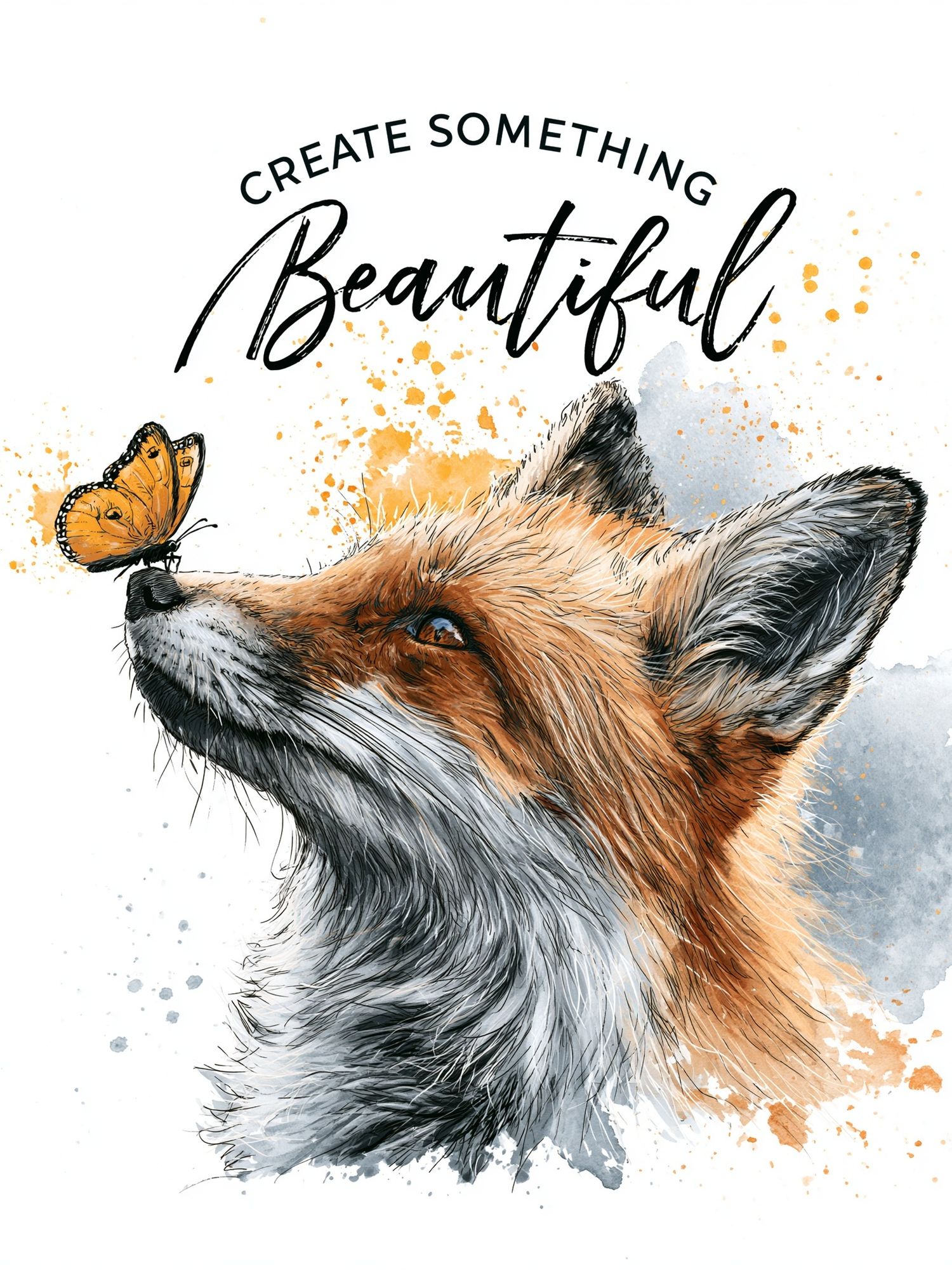 Fox and Butterfly Typography Poster. poster — animals art
