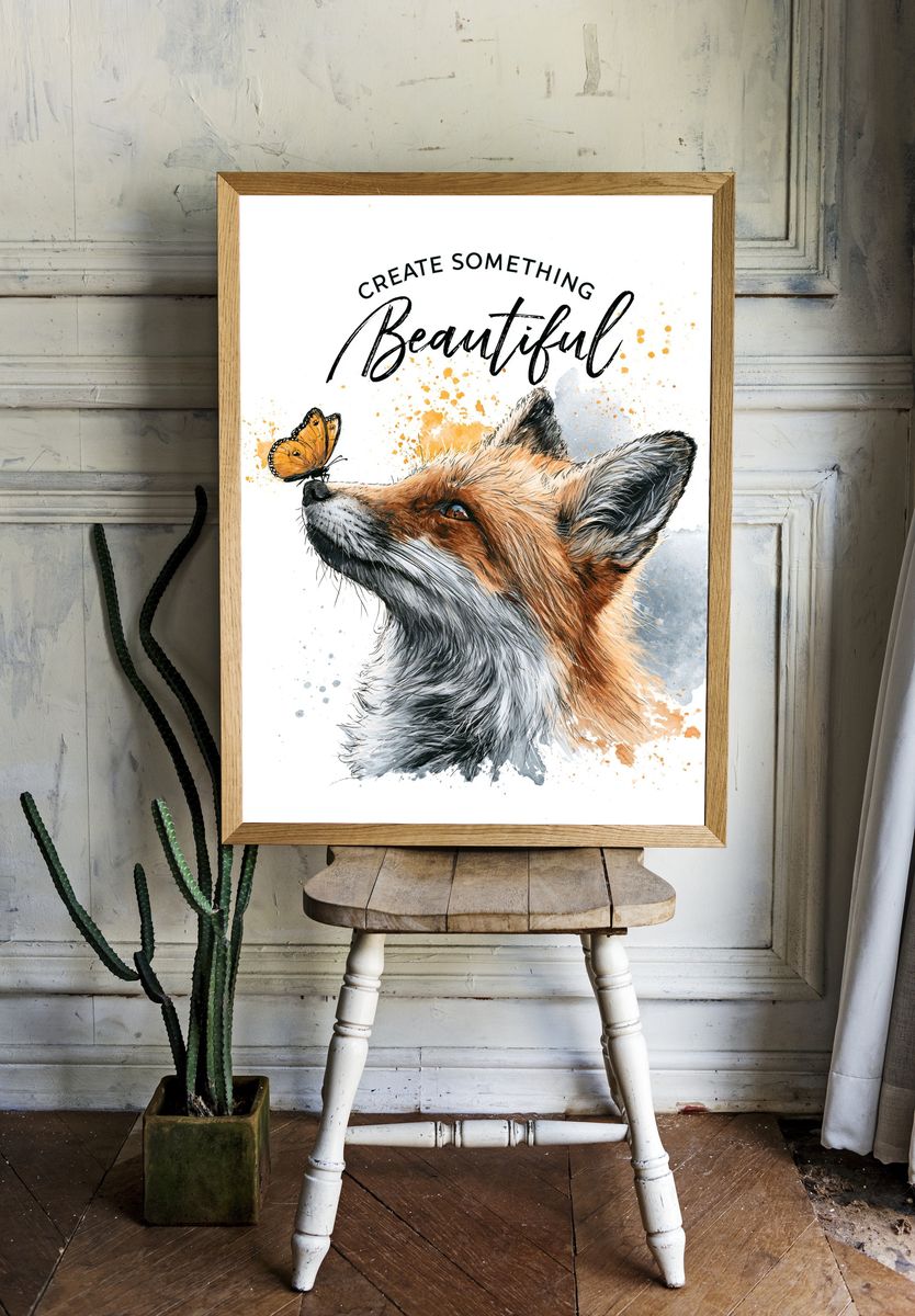 Fox and Butterfly Typography Poster. room preview