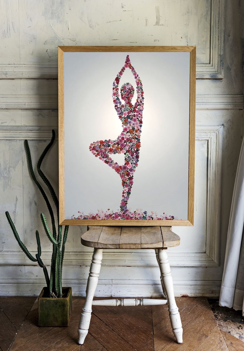 Floral Yoga Silhouette Poster. — room view 1