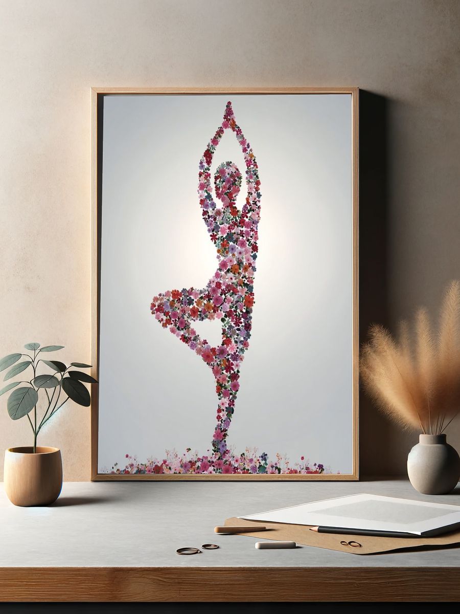 Floral Yoga Silhouette Poster. — room view 2