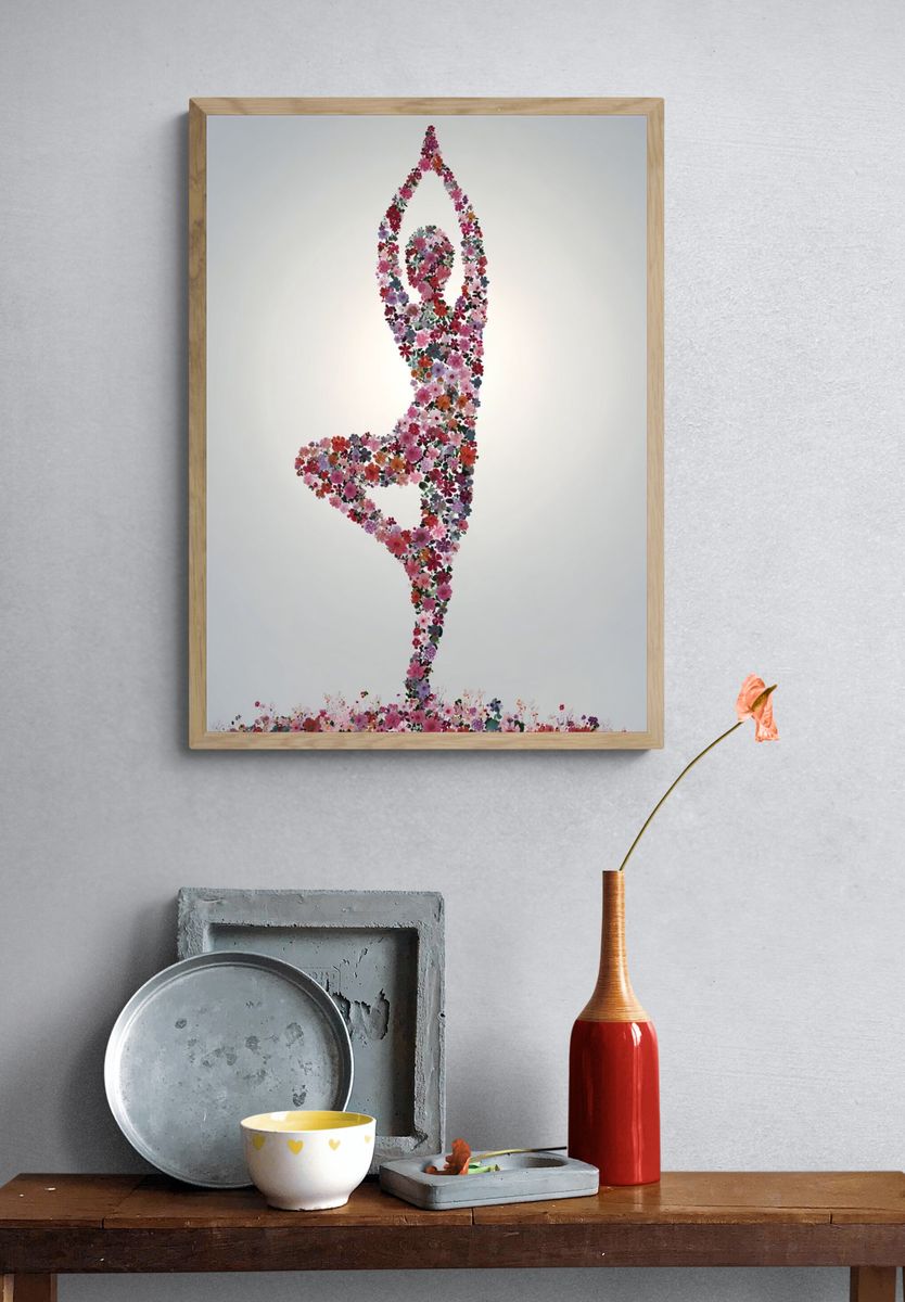 Floral Yoga Silhouette Poster. — room view 3
