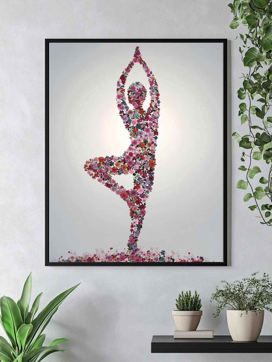 Floral Yoga Silhouette Poster. — room view 4