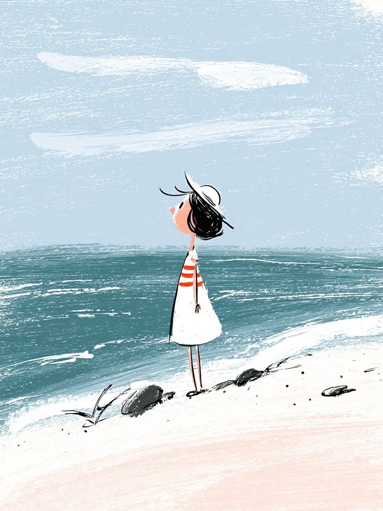 Girl at the Beach — Illustration Print. poster — illustration art