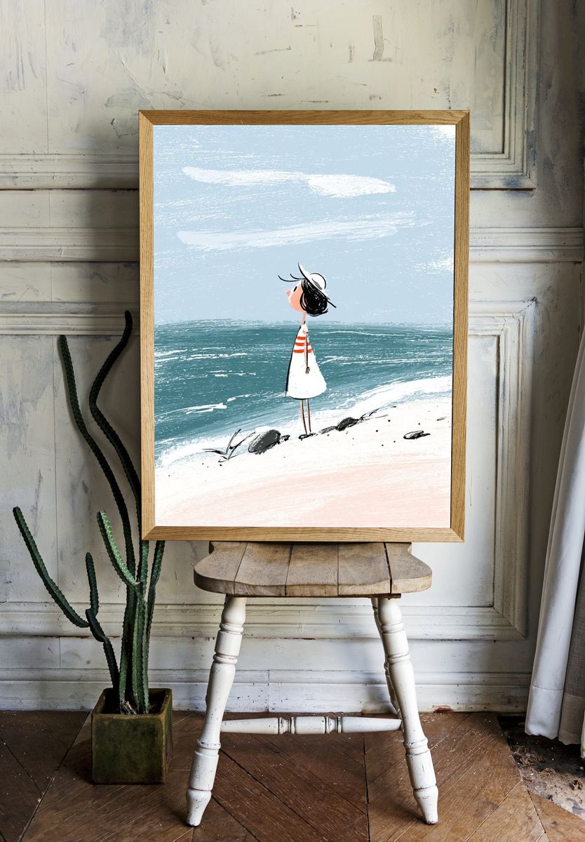 Girl at the Beach — Illustration Print. — room view 1