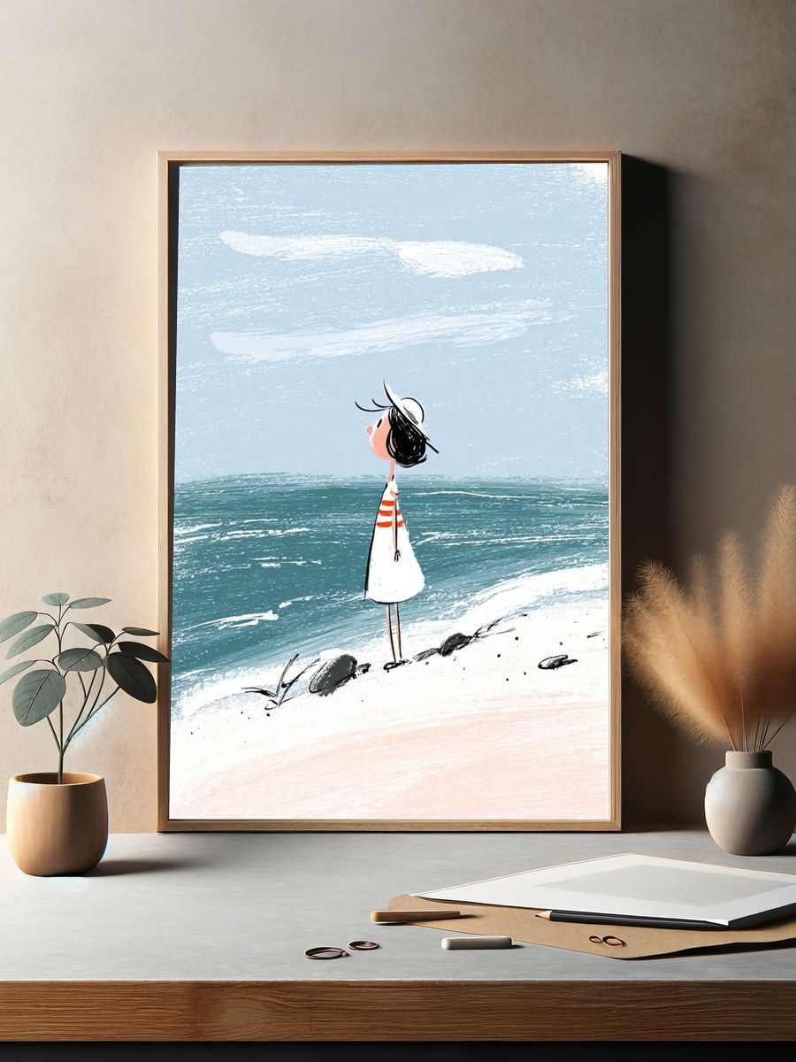Girl at the Beach — Illustration Print. — room view 2