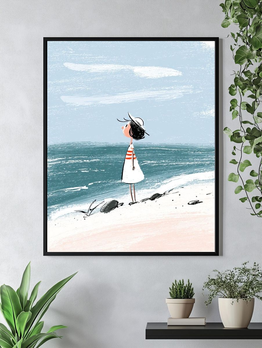 Girl at the Beach — Illustration Print. — room view 4