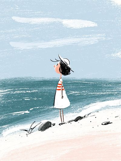 Girl at the Beach — Illustration Print. poster print
