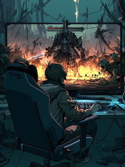 Sci-Fi Gamer Battle Illustration Poster.