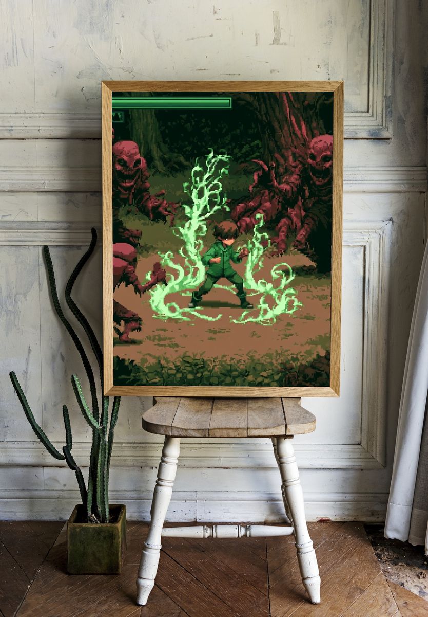 Pixel Horror Battle Scene Poster. room preview