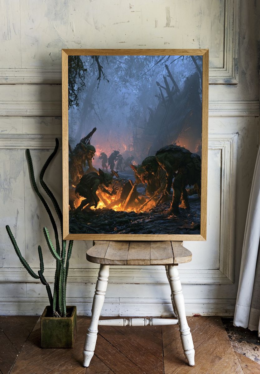 Goblin Campfire Fantasy Poster. room preview