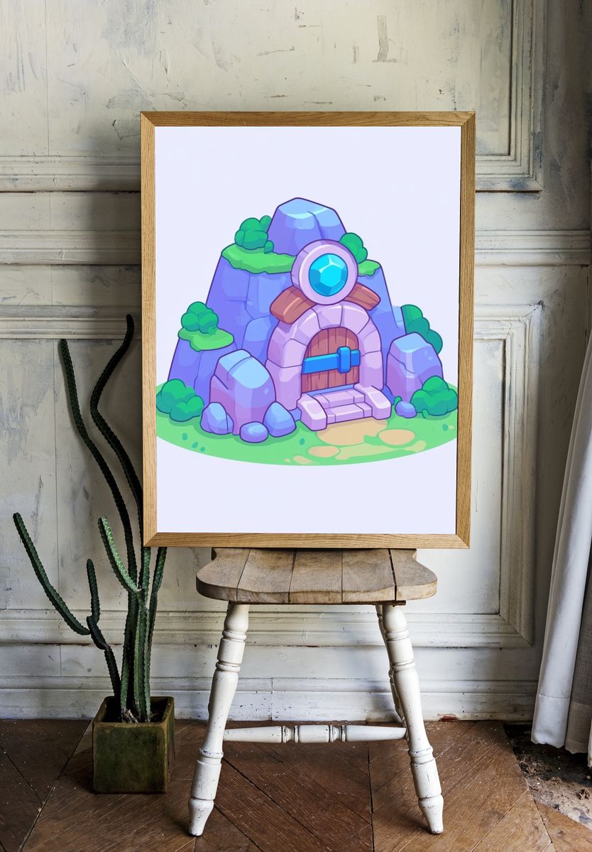 Fantasy Mountain Cave Illustration Poster. room preview
