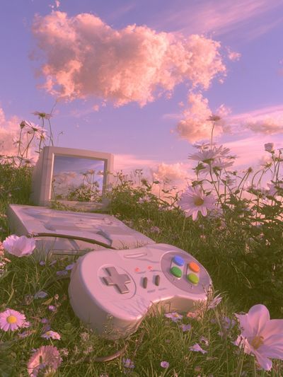 Retro Gamepad Meadow Poster.