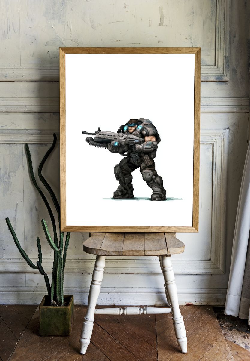 Pixel Sci-Fi Soldier Poster. room preview
