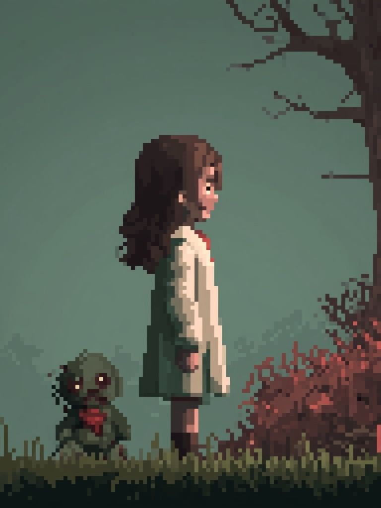 Pixel Girl by the Tree Poster. poster detail