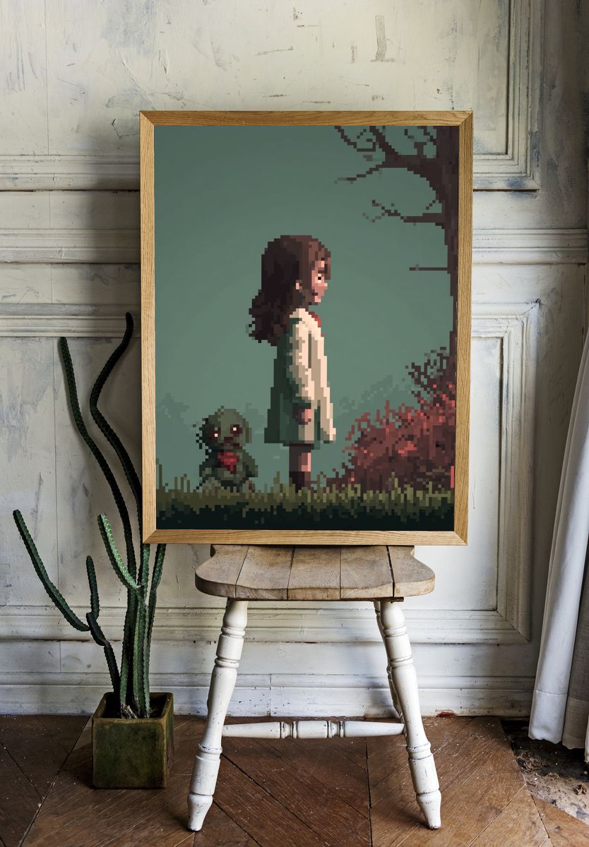 Pixel Girl by the Tree Poster. room preview