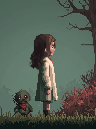 Pixel Girl by the Tree Poster.