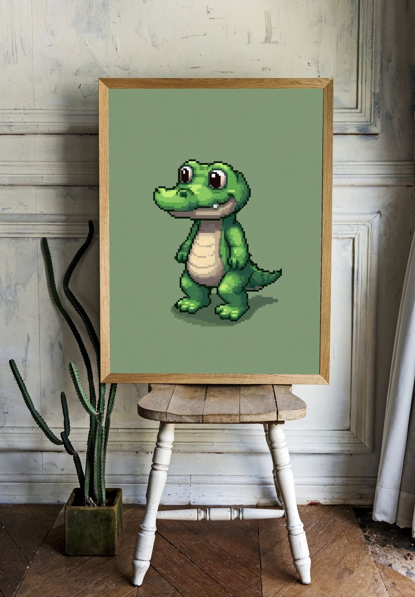 Pixel Crocodile Illustration Poster. — room view 1