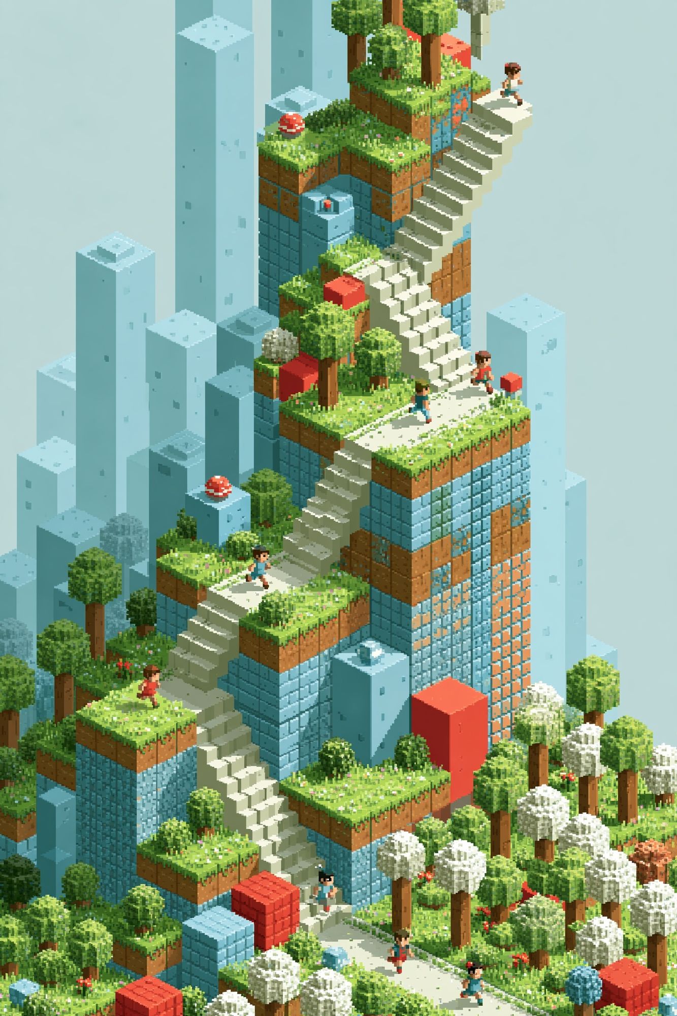 Voxel Garden Stairway Poster. poster — gaming art