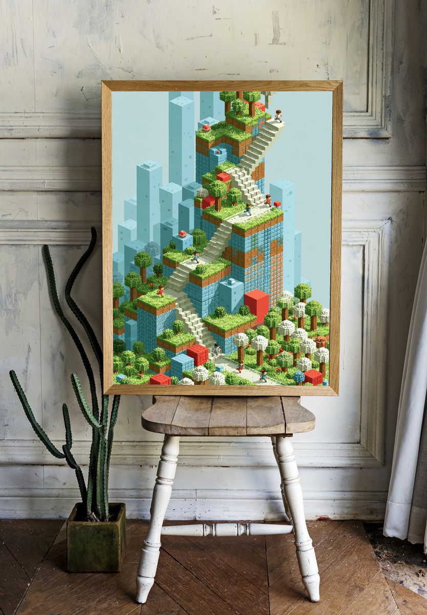 Voxel Garden Stairway Poster. room preview