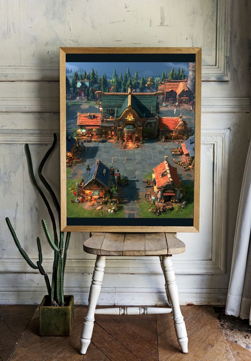 Fantasy Village Square Illustration Poster. room preview