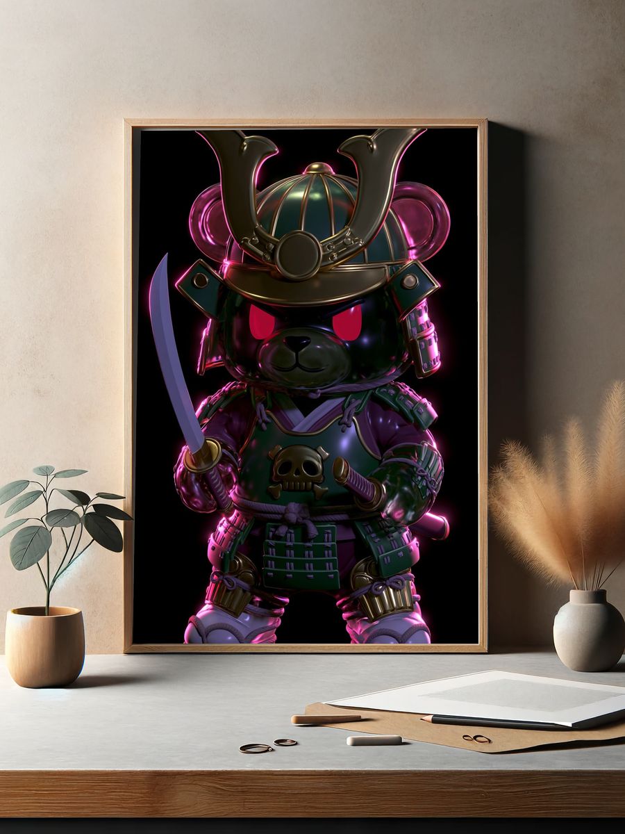 Samurai Bear Neon Poster. — room view 2