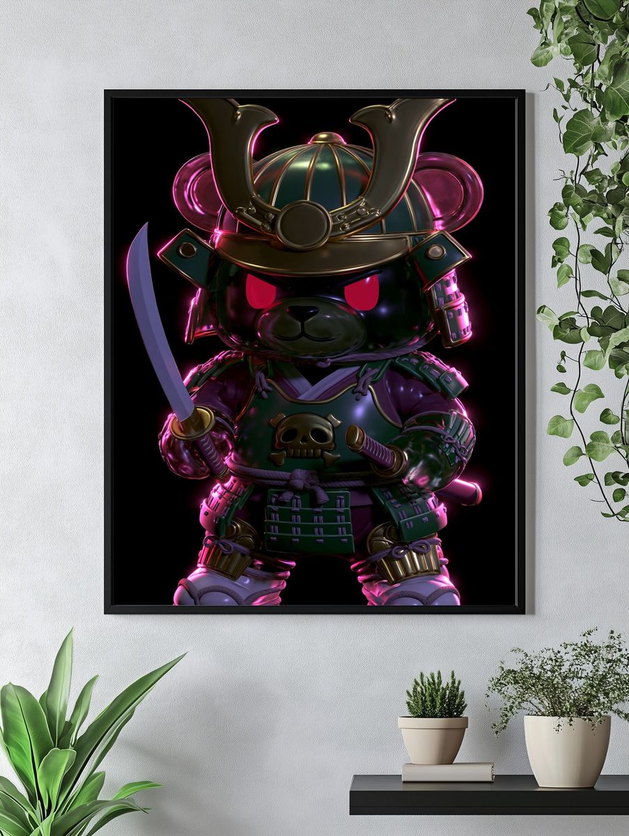 Samurai Bear Neon Poster. — room view 4